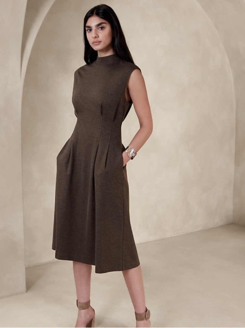 BANANA Republic Brown Cap-sleeve Dress